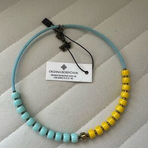 Oksana Borychuk Blue and Yellow Beaded Necklace
